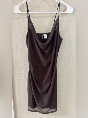 brown draped dress h&m Ladies - Dark Brown Draped Cape-Detail Dress - Size: S
